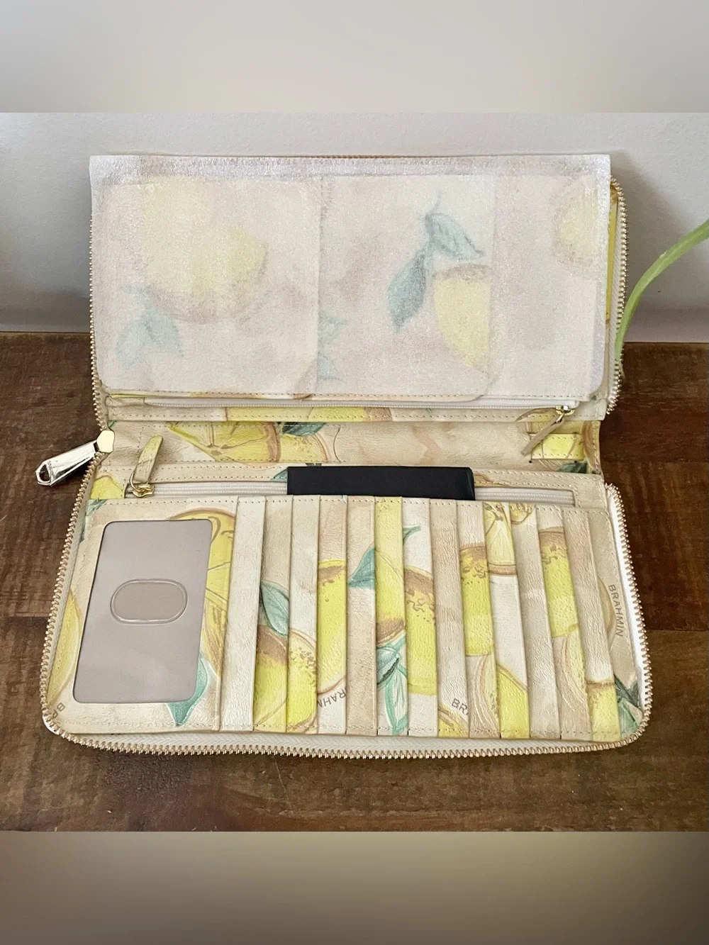 NWOT-Brahmin Desert Amalfi Skyler Zip Around Travel Wallet Wristlet Citrus Embos